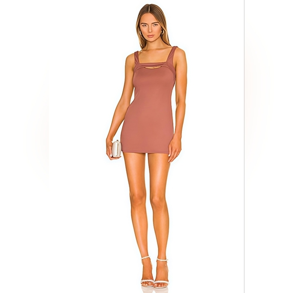 Camila Coelho NWT Minikleod Kennedy Cutout Ribbed Mini Dress In Brick Mauve XS - Picture 1 of 8